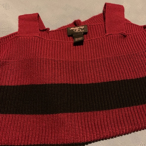 Hooked Up Red and Black Cold Shoulder Sweater - Picture 7 of 8